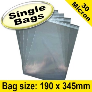 EzePack, Cello Bag, with re-seal flaps, Size 190 x 345mm