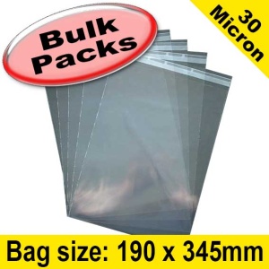 EzePack, Cello Bag, with re-seal flaps, Size 190 x 345mm - 1,000 pack