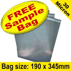 Sample EzePack, Cello Bag, with re-seal flaps, Size 190 x 345mm