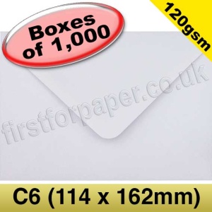Vulcan, Premium Gummed Greetings Card Envelope, 120gsm, C6 (114 x 162mm), White - 1,000 Envelopes