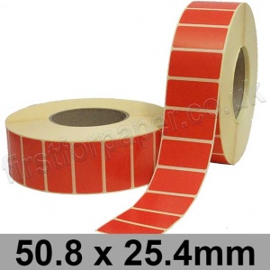 Red Semi-Gloss, Self Adhesive Labels, 50.8 x 25.4mm, Permanent Adhesive - Roll of 5,000